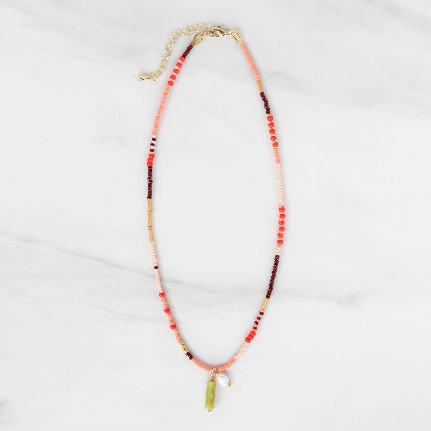 Sunset Necklace | Colorful Seed Bead Necklace with Charms