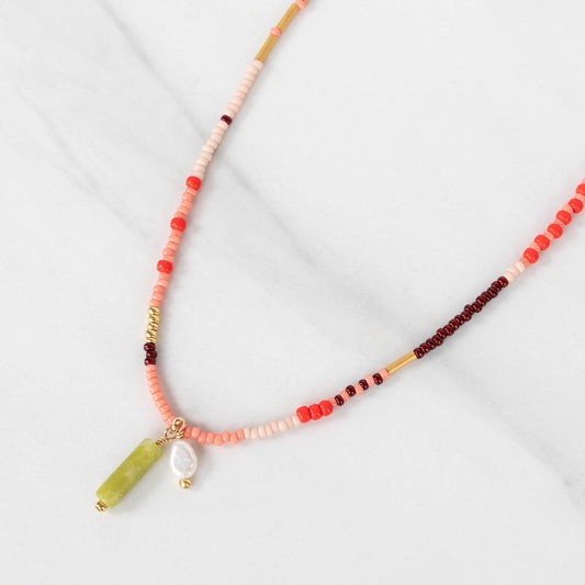 Sunset Necklace | Colorful Seed Bead Necklace with Charms