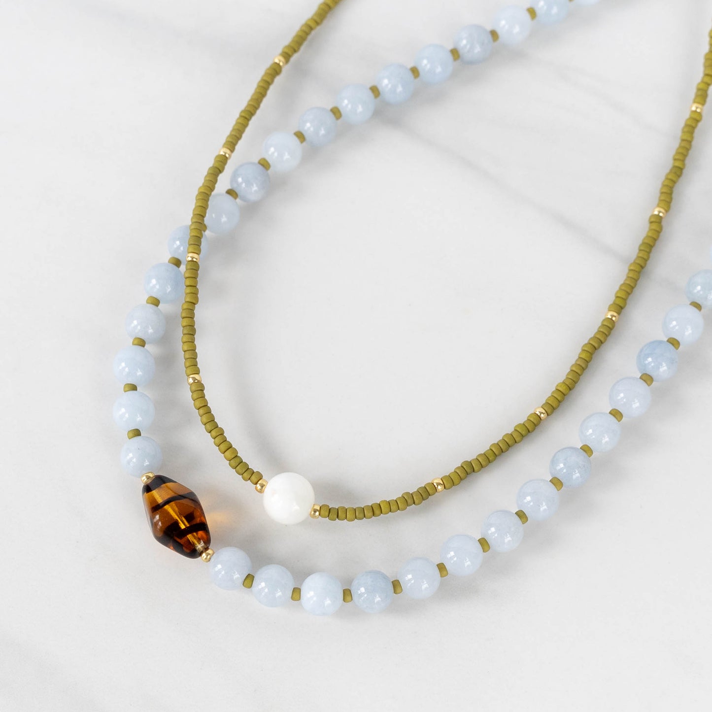 Olive Necklace | Delicate Seed Bead and Pearl Necklace