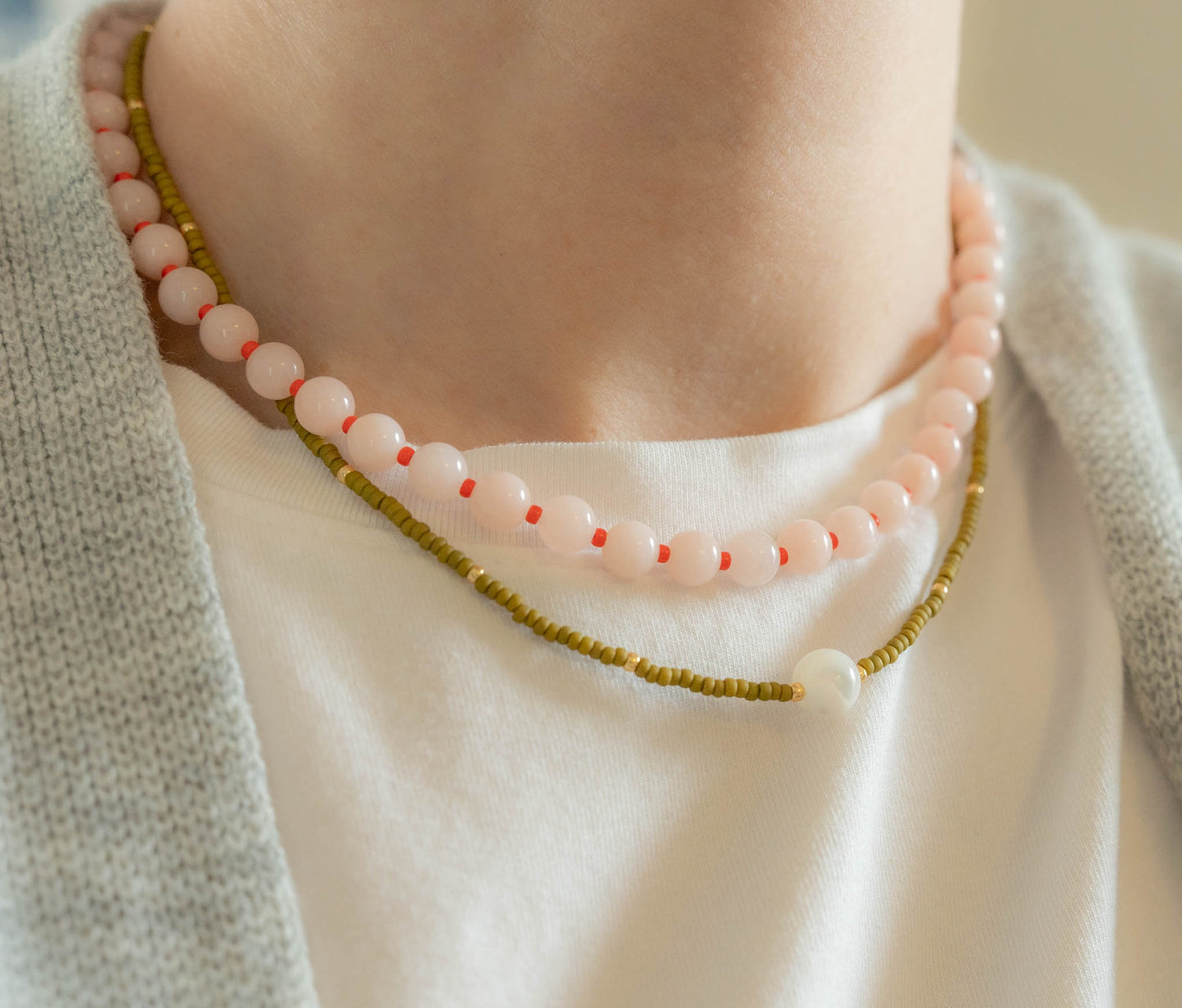 Olive Necklace | Delicate Seed Bead and Pearl Necklace