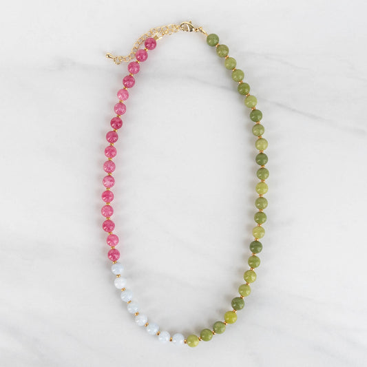 Flora Necklace | Pink, Green & Blue Gemstone Beaded Necklace