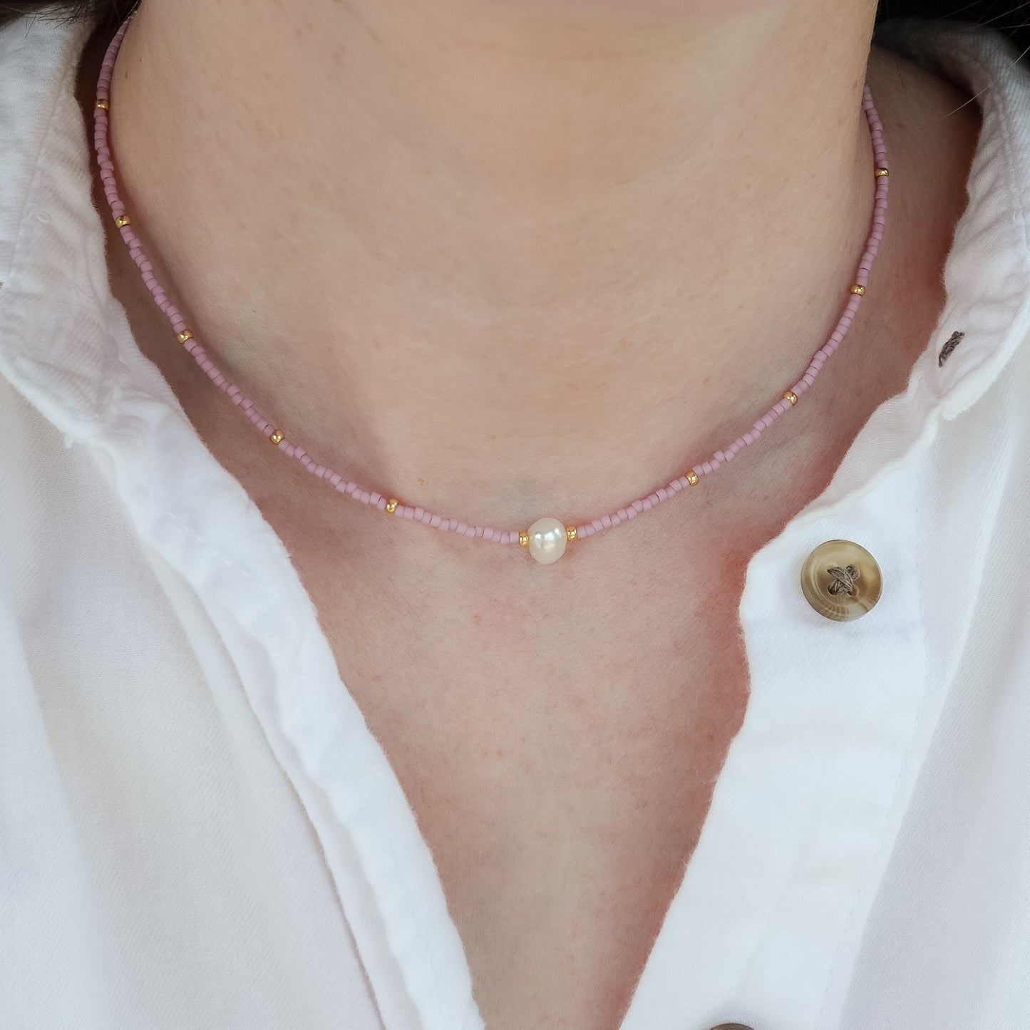Acacia Necklace | Delicate Seed Bead and Pearl Necklace