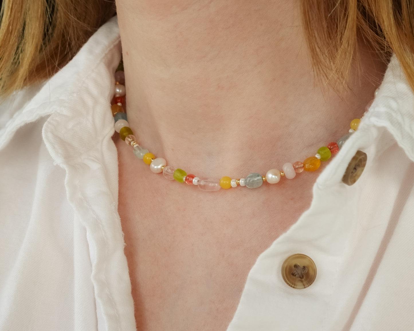 Calla Necklace | Mixed Gemstone, Pearl, and Glass Beaded Necklace