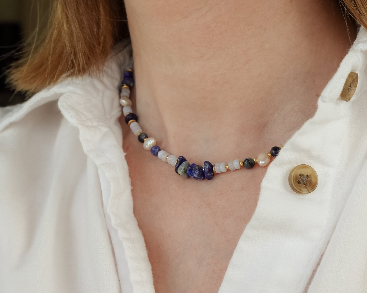 Jasmine Necklace | Mixed Gemstone, Pearl, and Glass Beaded Necklace