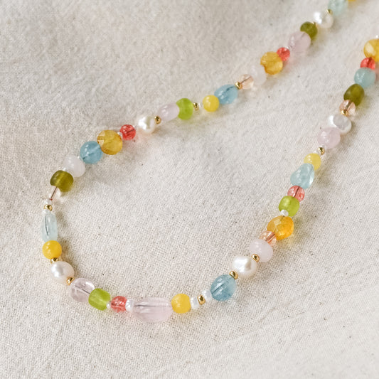 Calla Necklace | Mixed Gemstone, Pearl, and Glass Beaded Necklace