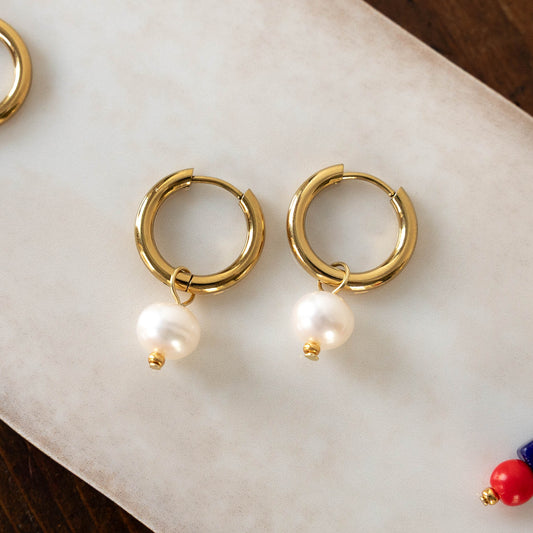 Pearl Huggie Hoop Earrings