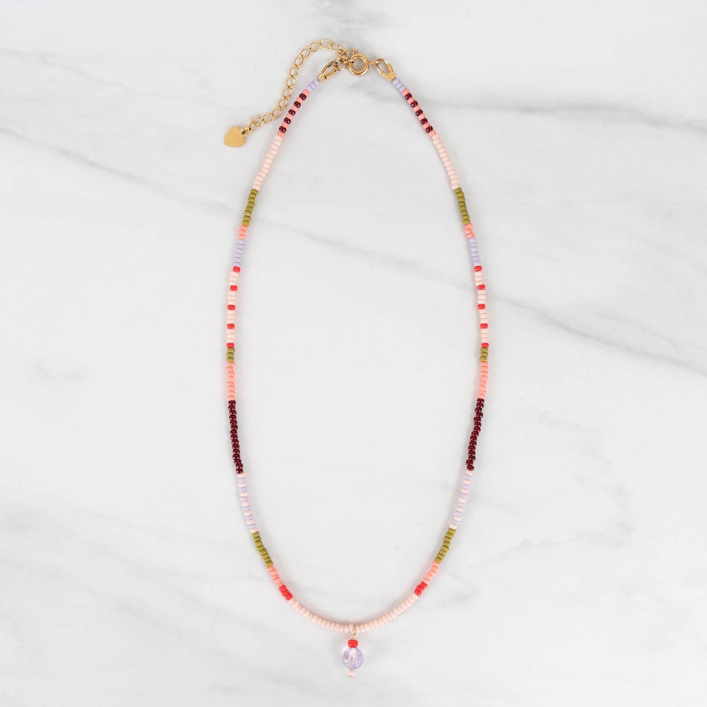 Heather Necklace | Colorful Seed Bead Necklace with Charm