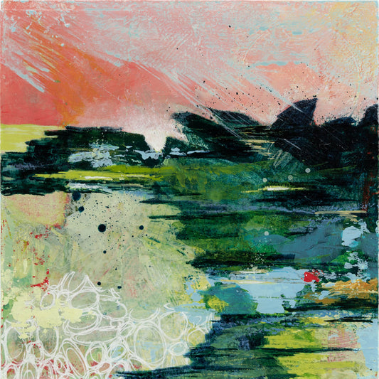 Snails in the Grass | 6x6 Abstract Painting on Wood Panel