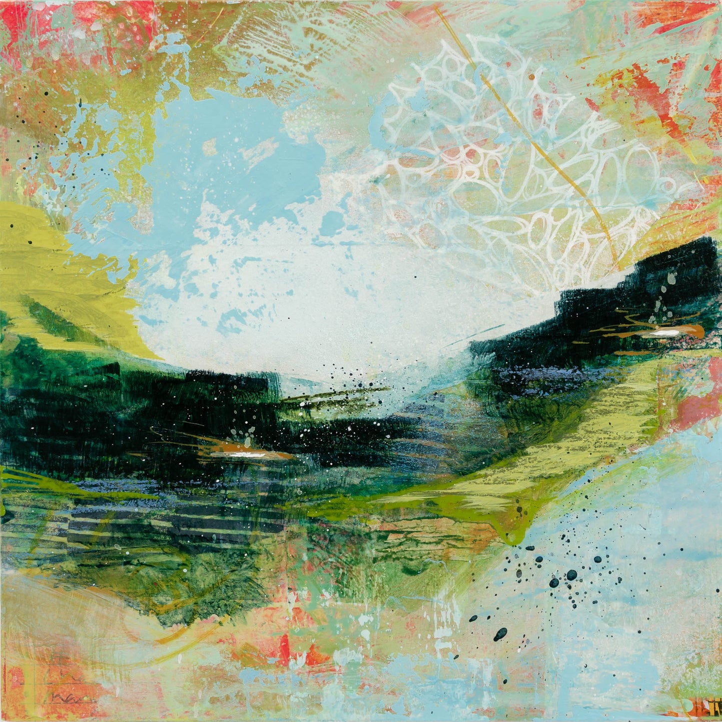Stone Wall Horizons | 8x8 Abstract Painting on Wood Panel