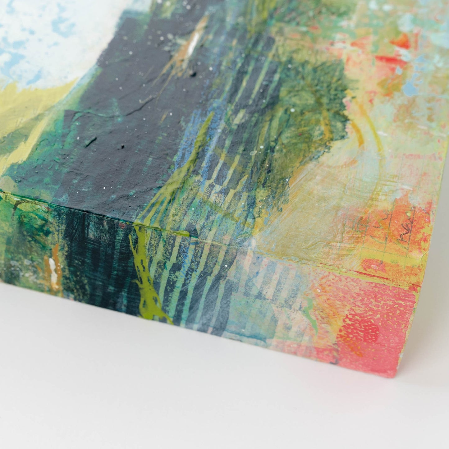 Stone Wall Horizons | 8x8 Abstract Painting on Wood Panel