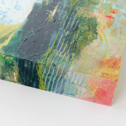 Stone Wall Horizons | 8x8 Abstract Painting on Wood Panel