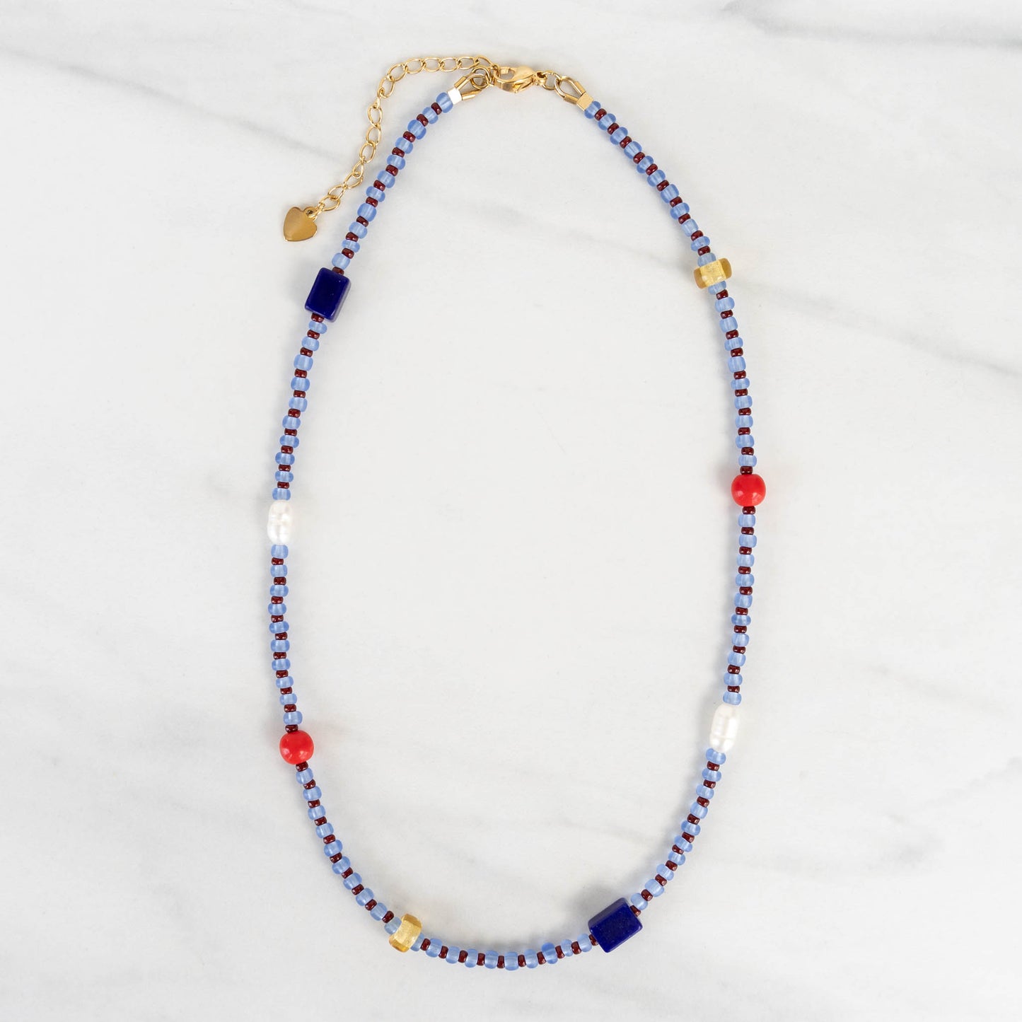 Sylvie Necklace | Blue & Red Seed Bead Necklace