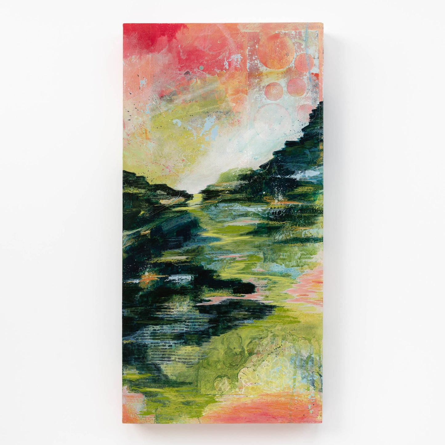Through Mountain Pastures | 10x20 Abstract Painting on Wood Panel
