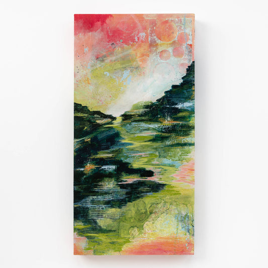 Through Mountain Pastures | 10x20 Abstract Painting on Wood Panel