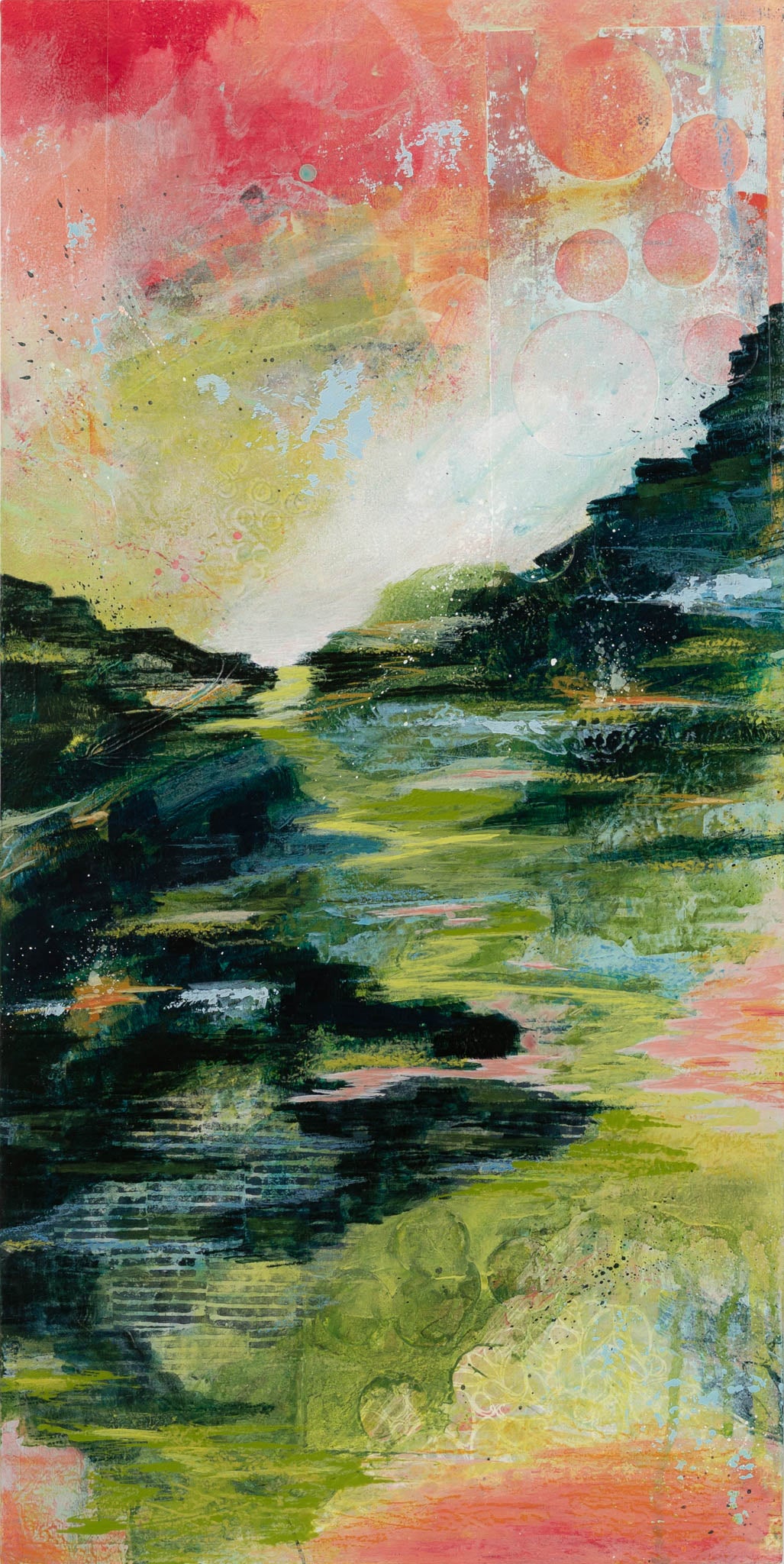 Through Mountain Pastures | 10x20 Abstract Painting on Wood Panel