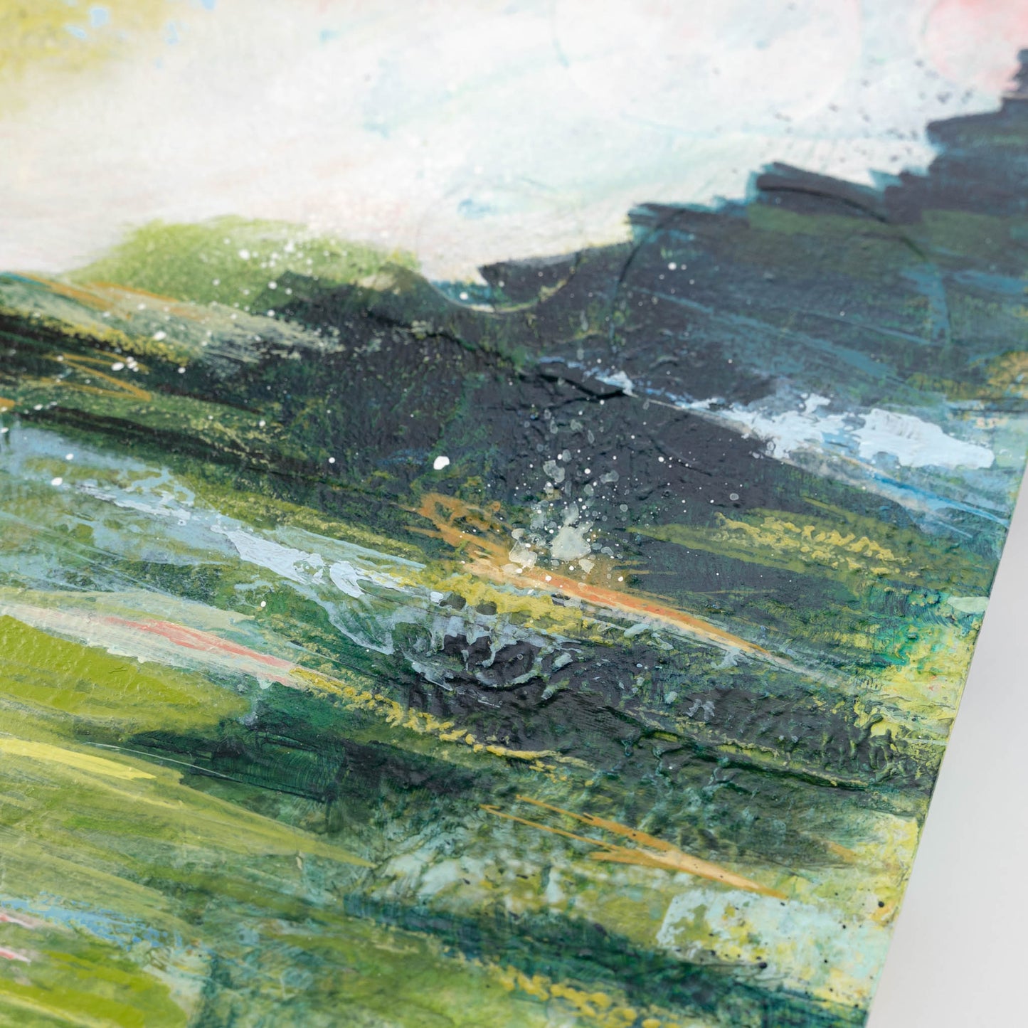Through Mountain Pastures | 10x20 Abstract Painting on Wood Panel