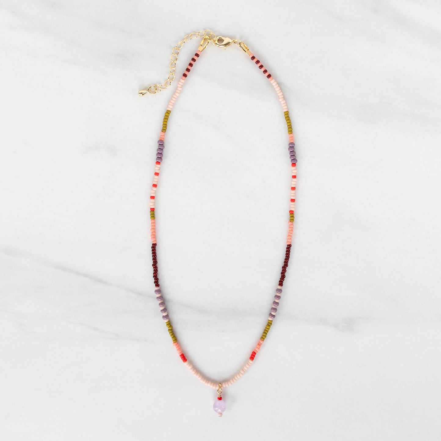 Heather Necklace | Colorful Seed Bead Necklace with Charm