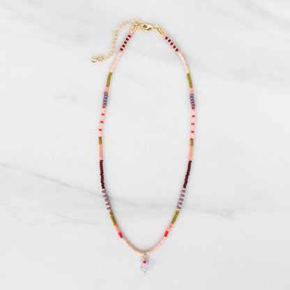 Heather Necklace | Colorful Seed Bead Necklace with Charm