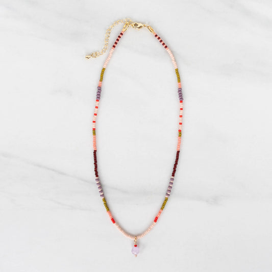 Heather Necklace | Colorful Seed Bead Necklace with Charm