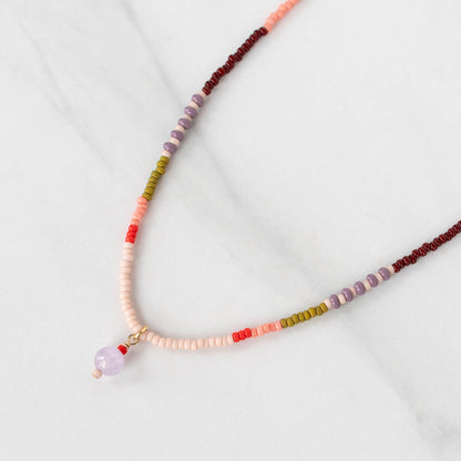 Heather Necklace | Colorful Seed Bead Necklace with Charm