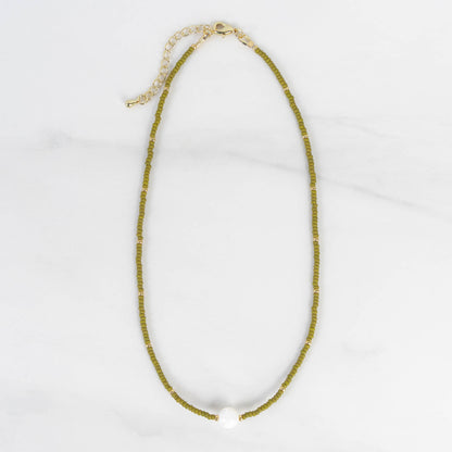 Olive Necklace | Delicate Seed Bead and Pearl Necklace