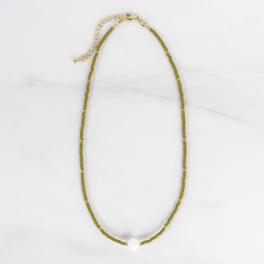 Olive Necklace | Delicate Seed Bead and Pearl Necklace