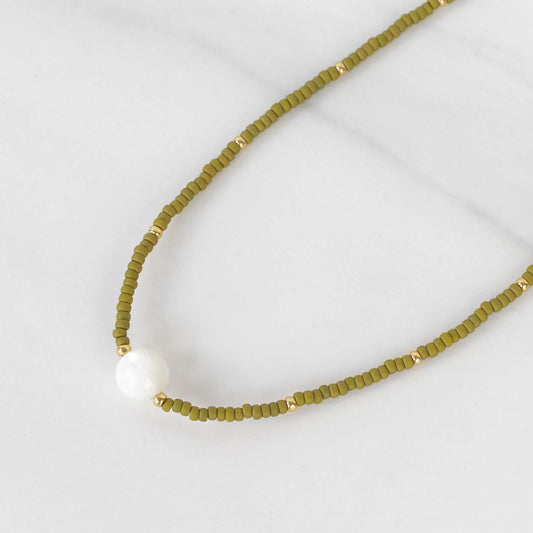 Olive Necklace | Delicate Seed Bead and Pearl Necklace