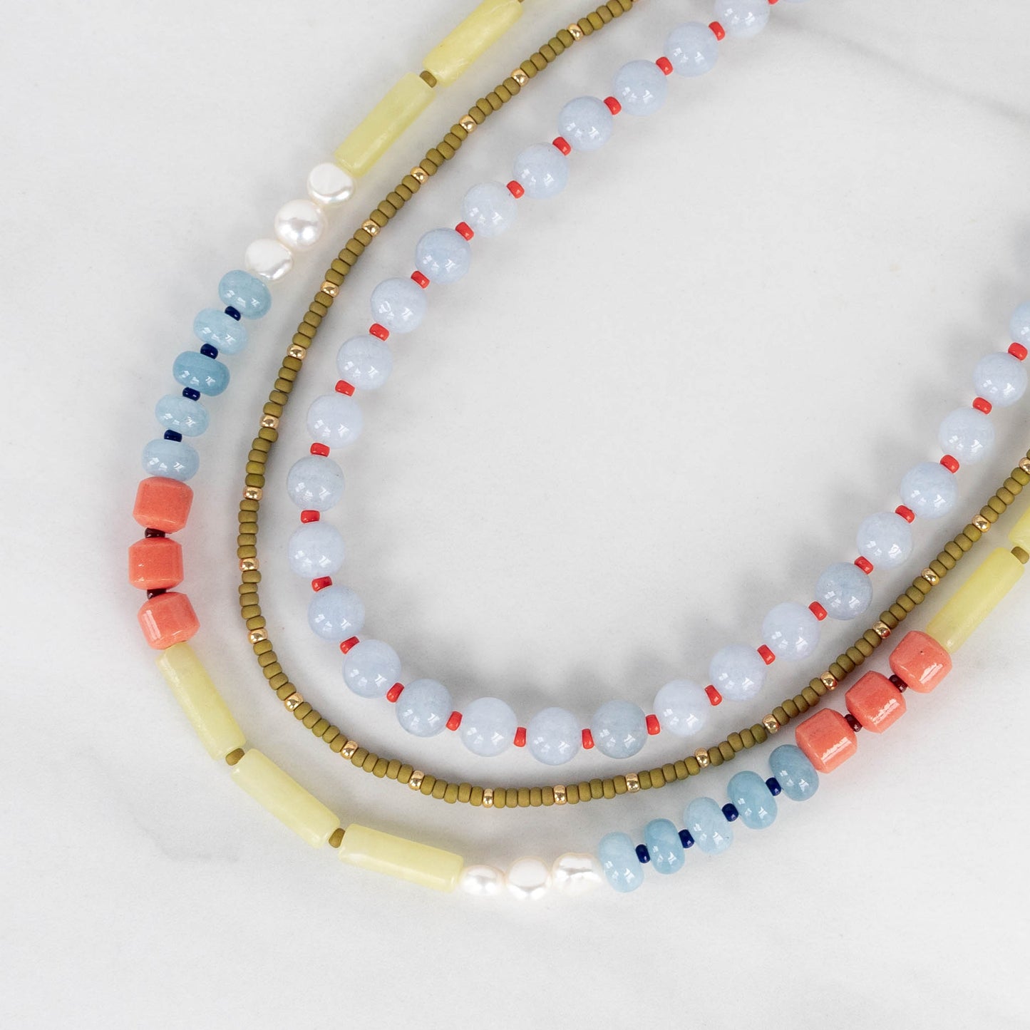 Cloud Necklace | Round Gemstone and Seed Bead Necklace