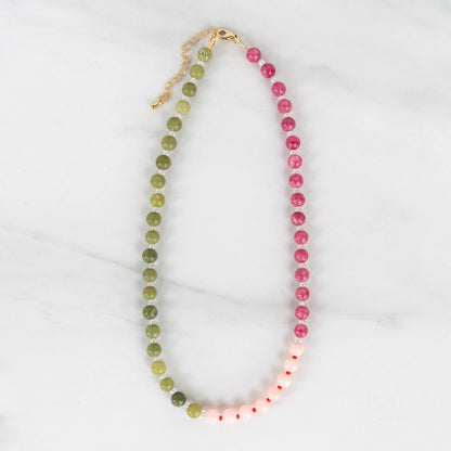 Cosmos Necklace | Pink & Green Gemstone Beaded Necklace