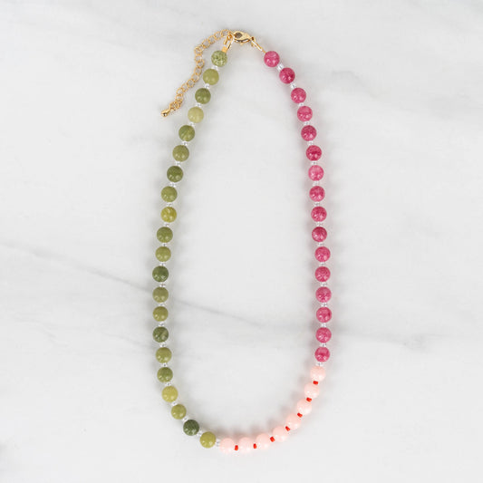 Cosmos Necklace | Pink & Green Gemstone Beaded Necklace
