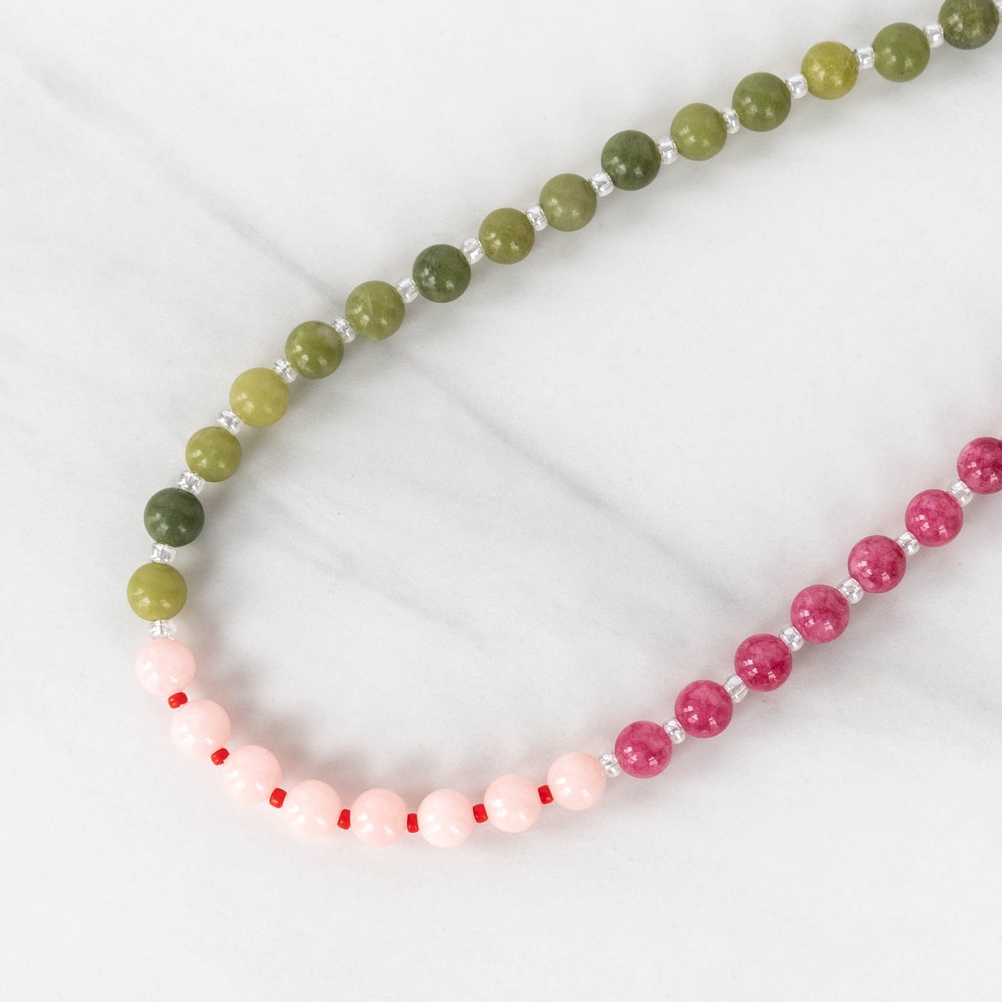 Cosmos Necklace | Pink & Green Gemstone Beaded Necklace