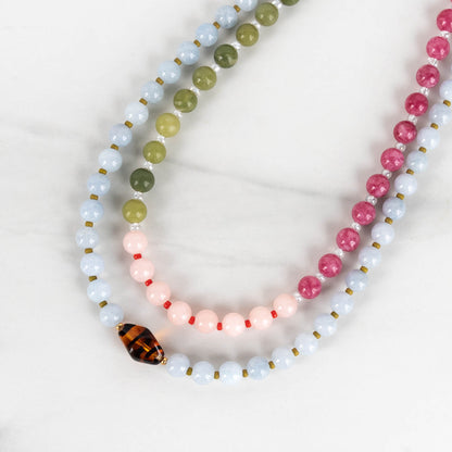 Cosmos Necklace | Pink & Green Gemstone Beaded Necklace