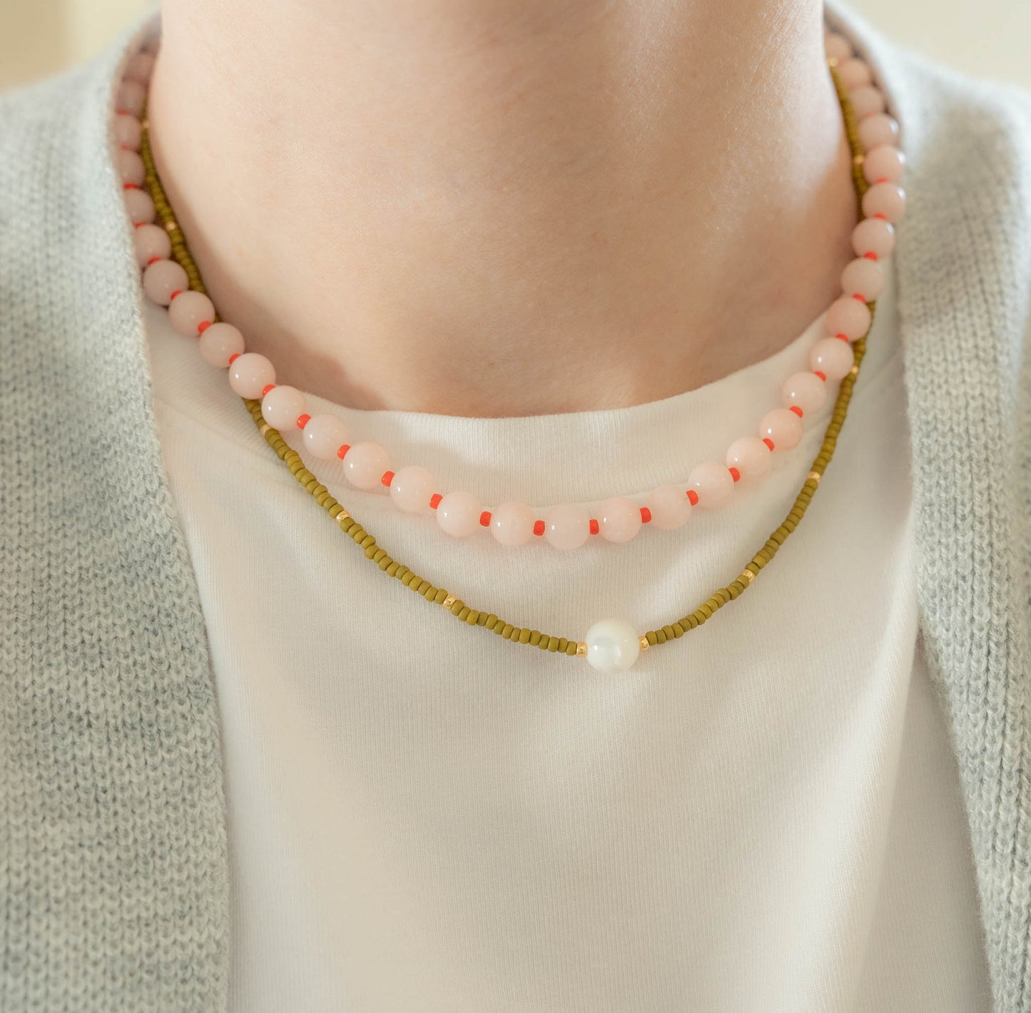 Cloud Necklace | Round Gemstone and Seed Bead Necklace