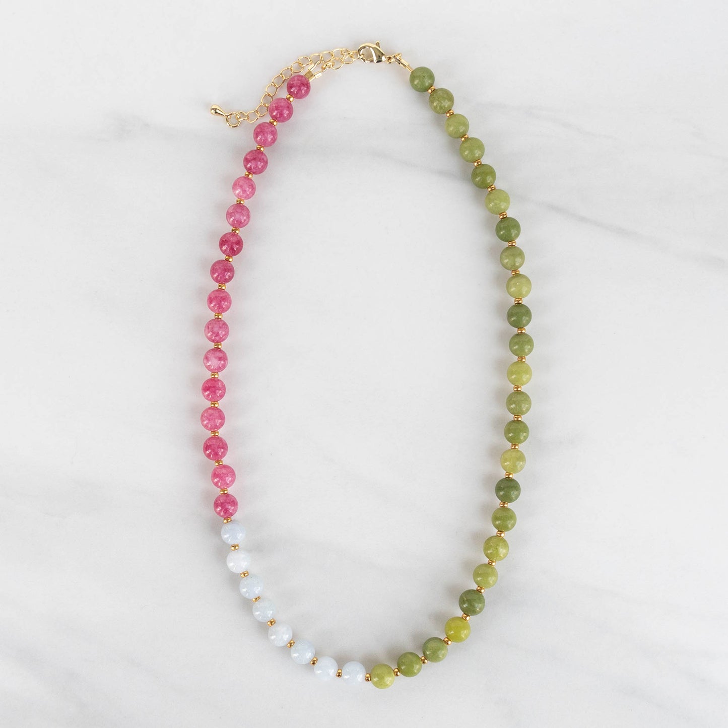 Flora Necklace | Pink, Green & Blue Gemstone Beaded Necklace