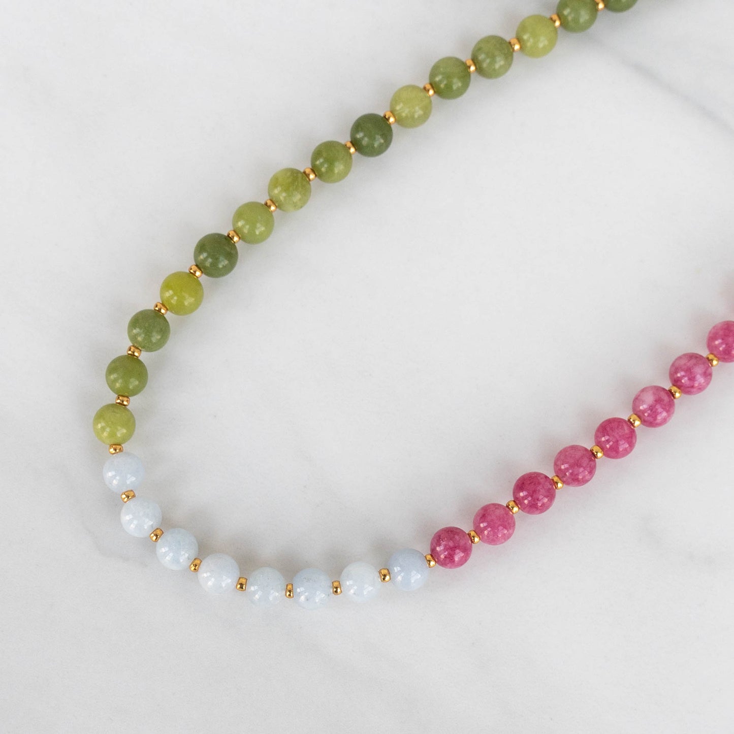 Flora Necklace | Pink, Green & Blue Gemstone Beaded Necklace