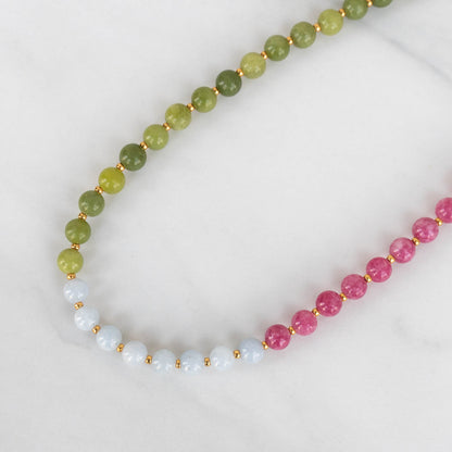 Flora Necklace | Pink, Green & Blue Gemstone Beaded Necklace