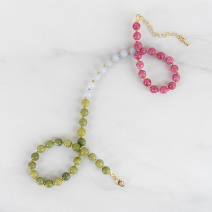 Flora Necklace | Pink, Green & Blue Gemstone Beaded Necklace