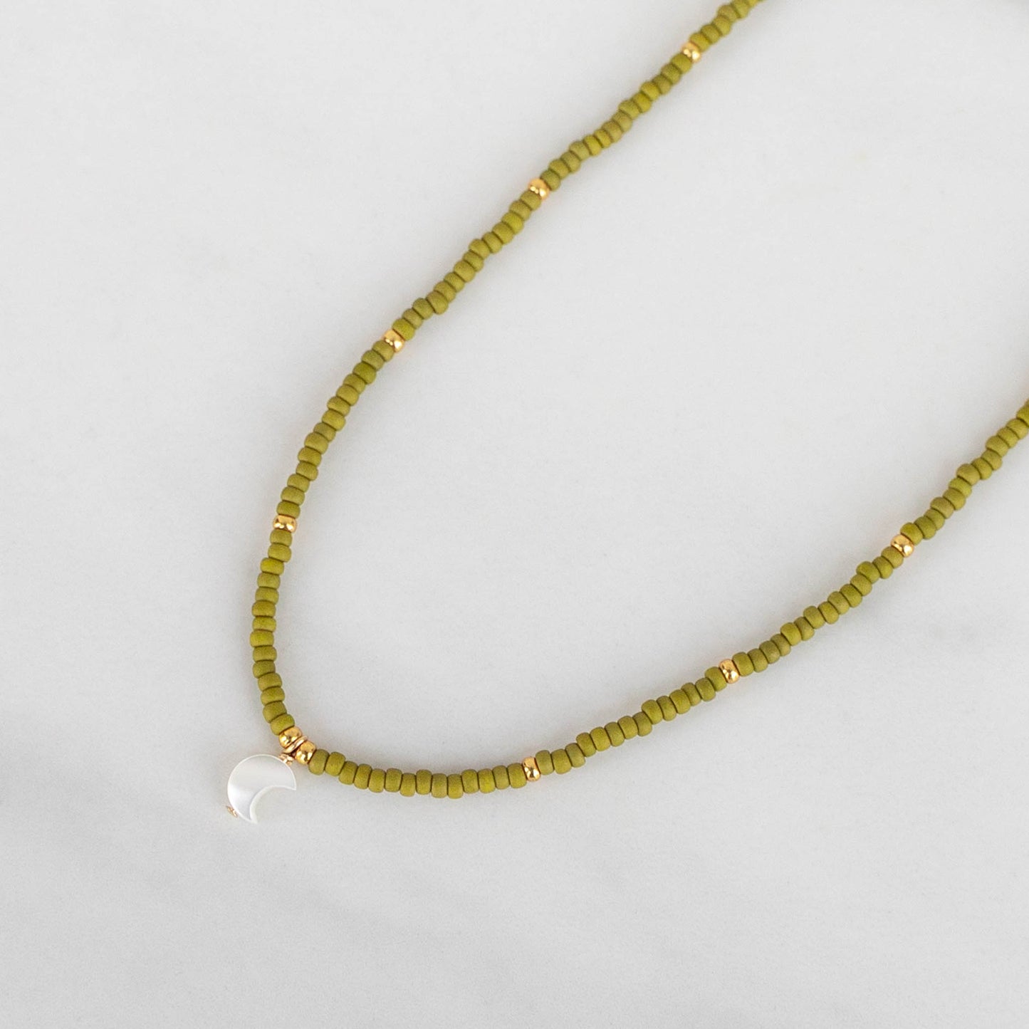 Crescent Moon Necklace | Delicate Seed Bead and Pearl Necklace