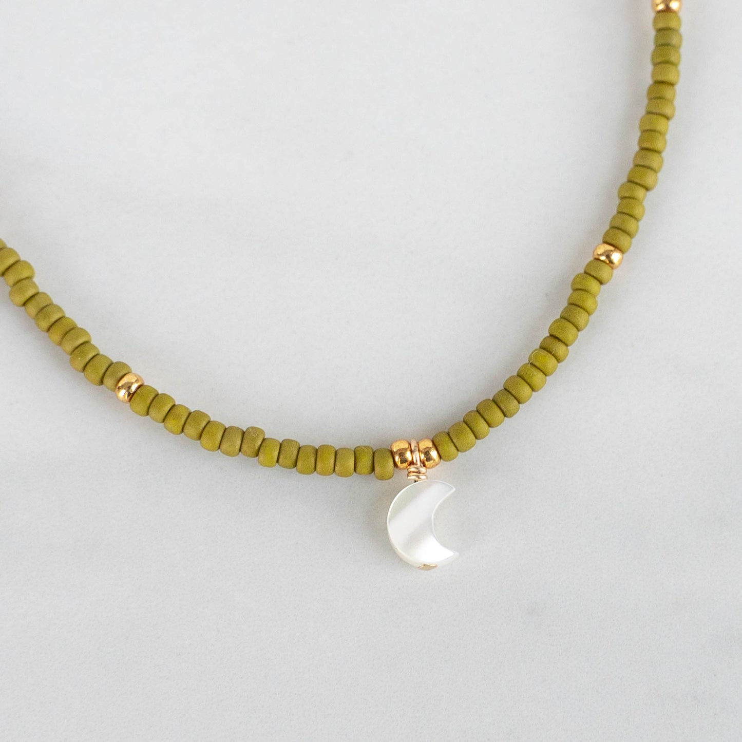 Crescent Moon Necklace | Delicate Seed Bead and Pearl Necklace
