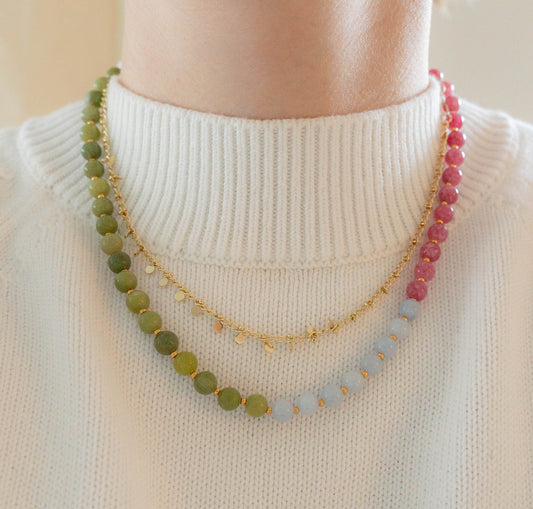 Flora Necklace | Pink, Green & Blue Gemstone Beaded Necklace