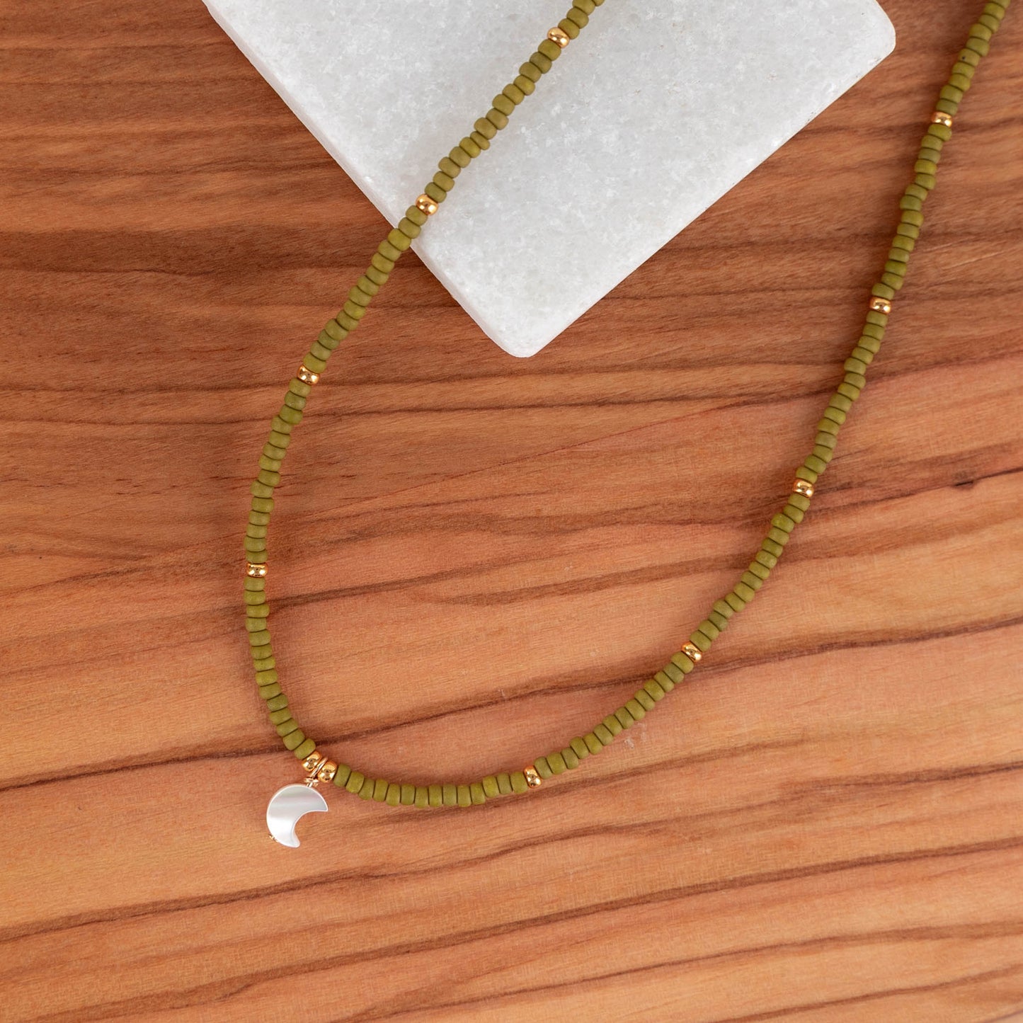 Crescent Moon Necklace | Delicate Seed Bead and Pearl Necklace