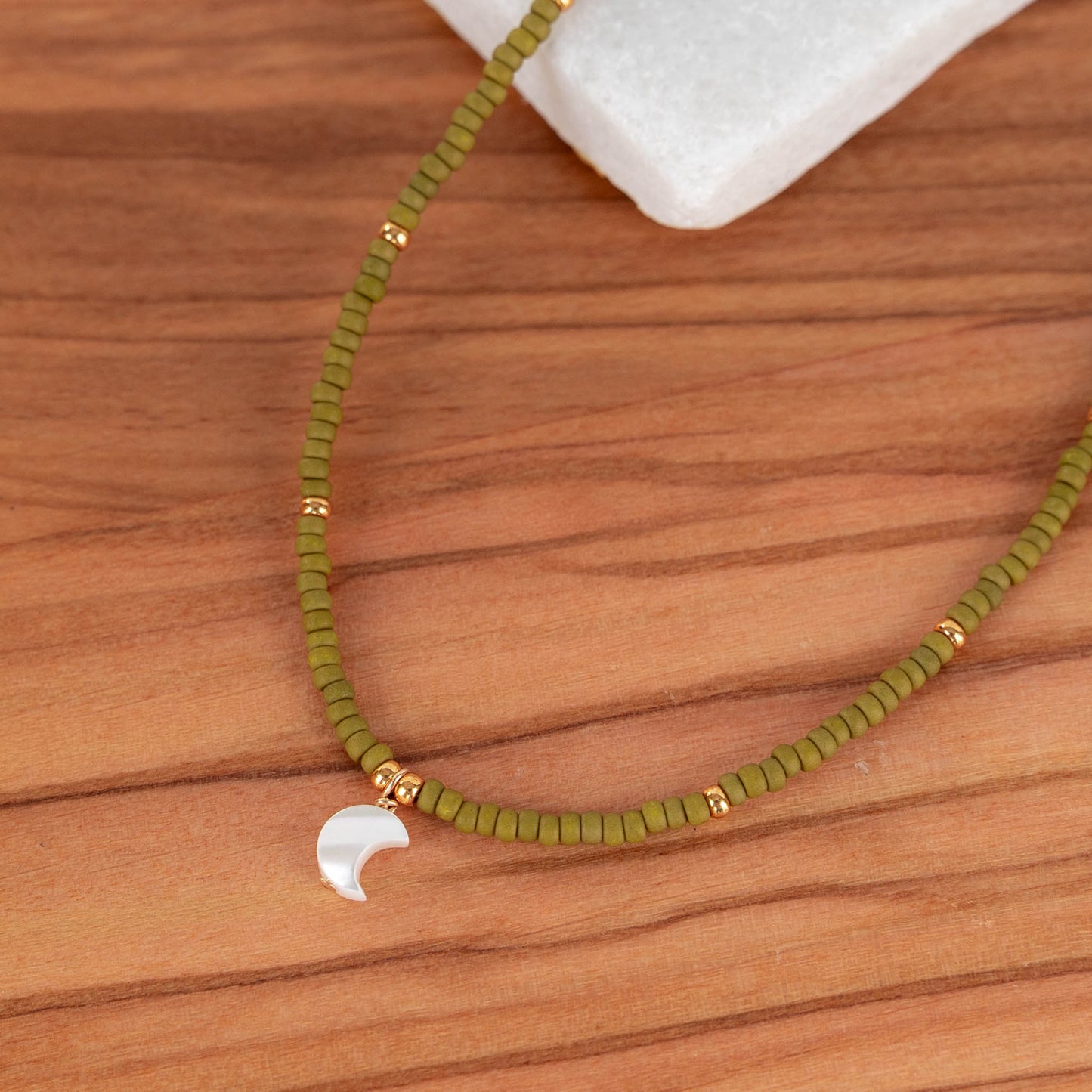 Crescent Moon Necklace | Delicate Seed Bead and Pearl Necklace