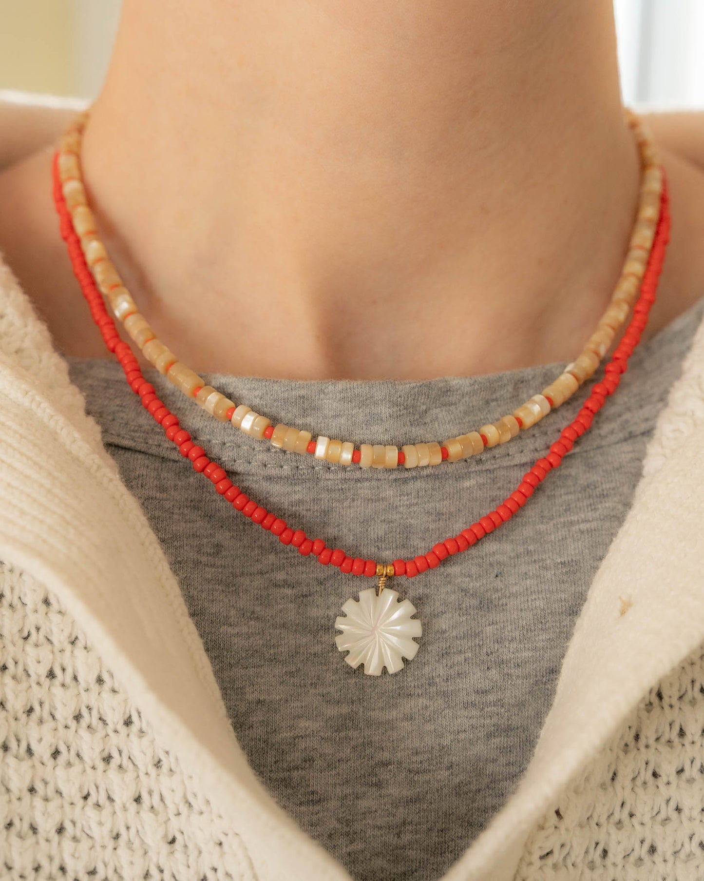 Birch Necklace | Natural Mother of Pearl Beaded Necklace