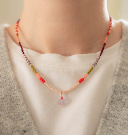 Heather Necklace | Colorful Seed Bead Necklace with Charm