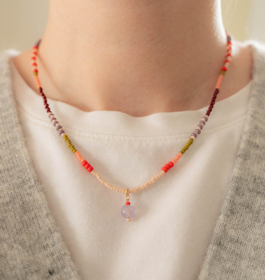 Heather Necklace | Colorful Seed Bead Necklace with Charm