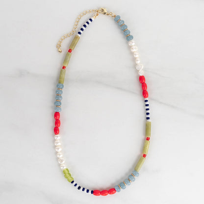 Poppy Necklace | Gemstone & Pearl Beaded Necklace