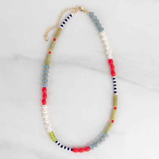 Poppy Necklace | Gemstone & Pearl Beaded Necklace