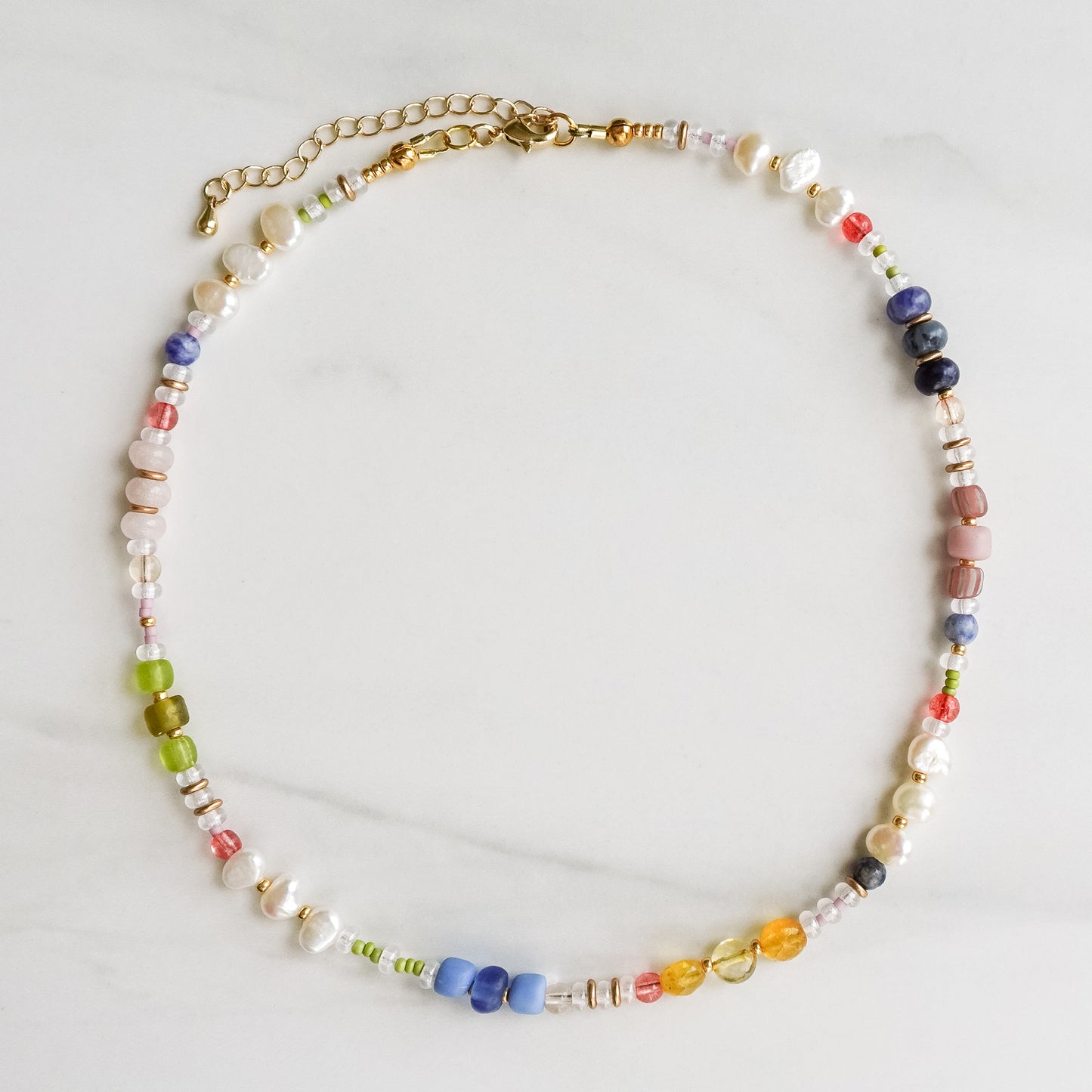 Wildflower Necklace | Mixed Gemstone, Pearl, and Glass Beaded Necklace