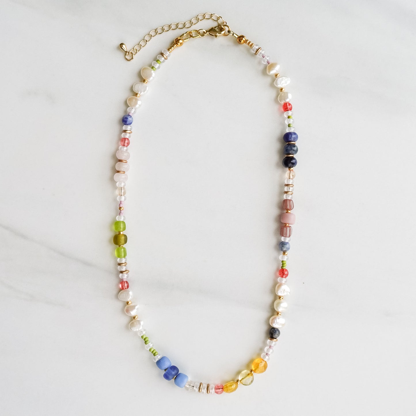 Wildflower Necklace | Mixed Gemstone, Pearl, and Glass Beaded Necklace
