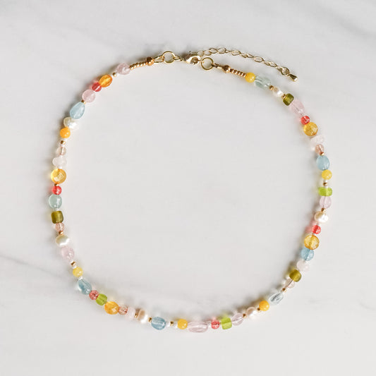 Calla Necklace | Mixed Gemstone, Pearl, and Glass Beaded Necklace